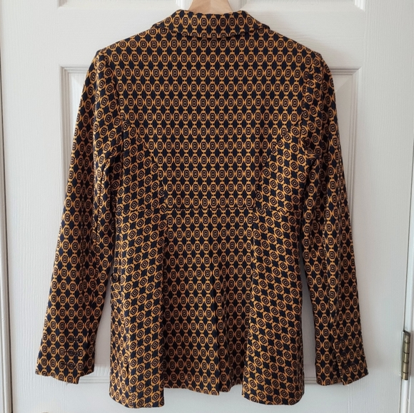 Cabi Mustard Navy Medallion Stretch Knit Standout Jacket Blazer Size XS - Picture 3 of 4